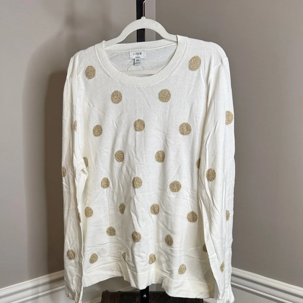J. Crew Cream Knit Sweater with Gold Metallic Dots Size XXL